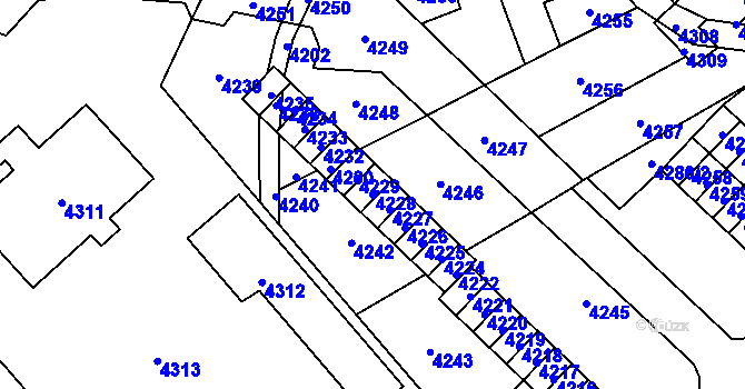 Parcela st. 4228 v KÚ Vsetín, Katastrální mapa