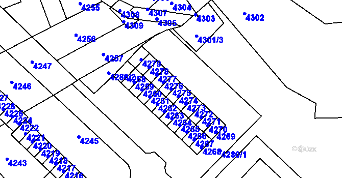 Parcela st. 4275 v KÚ Vsetín, Katastrální mapa