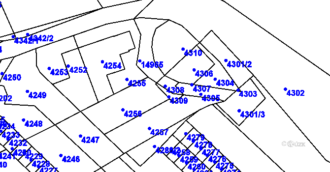 Parcela st. 4308 v KÚ Vsetín, Katastrální mapa