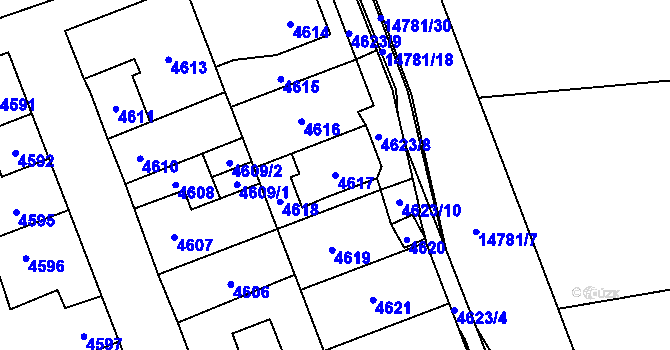 Parcela st. 4617 v KÚ Vsetín, Katastrální mapa