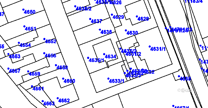 Parcela st. 4634 v KÚ Vsetín, Katastrální mapa
