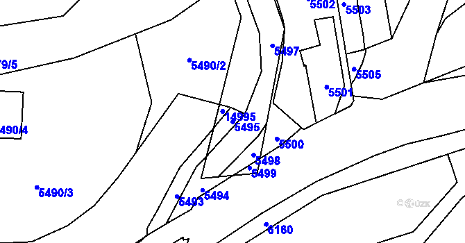 Parcela st. 5495 v KÚ Vsetín, Katastrální mapa