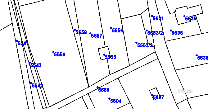 Parcela st. 5555 v KÚ Vsetín, Katastrální mapa