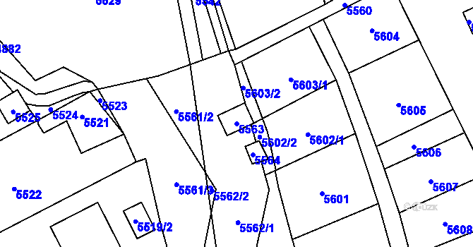 Parcela st. 5563 v KÚ Vsetín, Katastrální mapa
