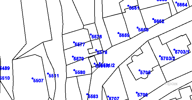Parcela st. 5578 v KÚ Vsetín, Katastrální mapa