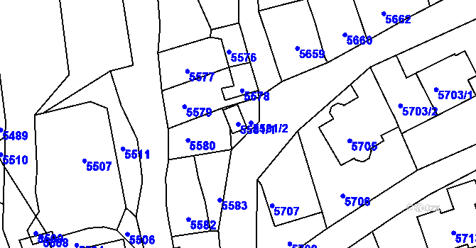 Parcela st. 5581/1 v KÚ Vsetín, Katastrální mapa