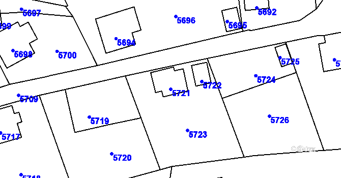 Parcela st. 5721 v KÚ Vsetín, Katastrální mapa