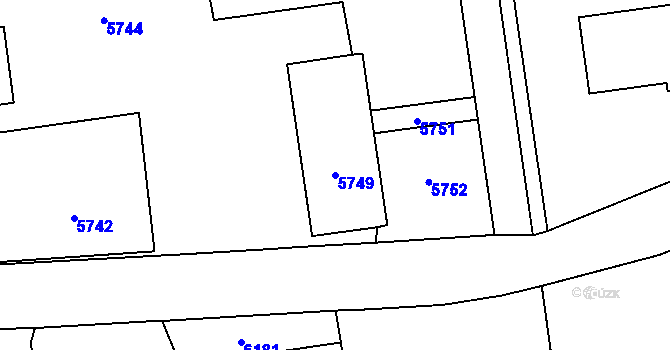 Parcela st. 5749 v KÚ Vsetín, Katastrální mapa