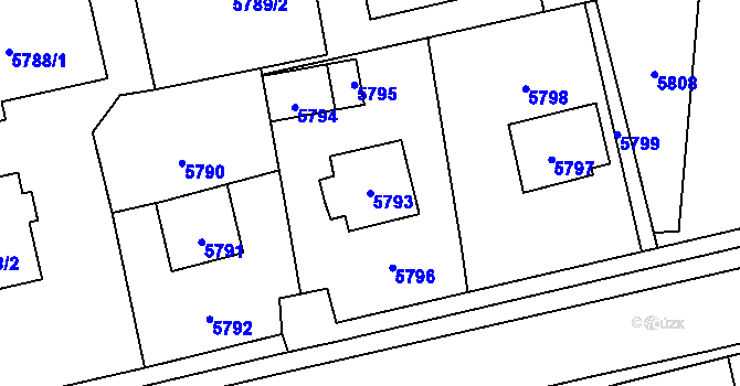Parcela st. 5793 v KÚ Vsetín, Katastrální mapa