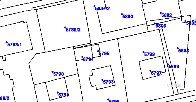 Parcela st. 5795 v KÚ Vsetín, Katastrální mapa
