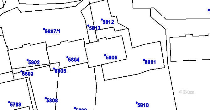 Parcela st. 5806 v KÚ Vsetín, Katastrální mapa