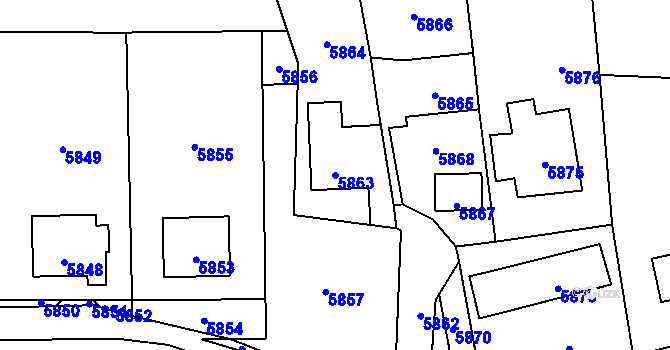 Parcela st. 5863 v KÚ Vsetín, Katastrální mapa