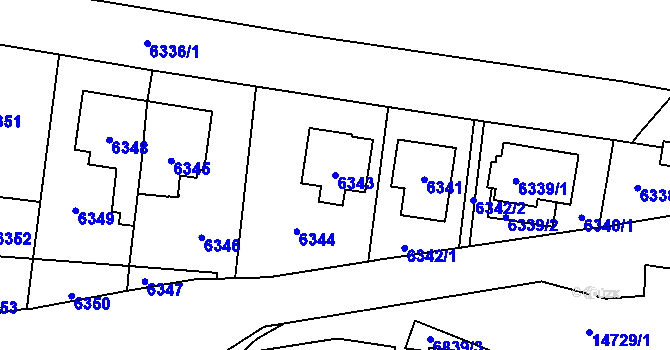 Parcela st. 6343 v KÚ Vsetín, Katastrální mapa