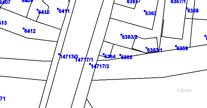 Parcela st. 6364 v KÚ Vsetín, Katastrální mapa