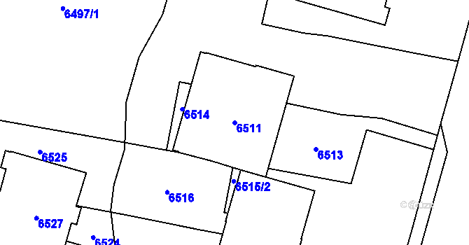 Parcela st. 6511 v KÚ Vsetín, Katastrální mapa