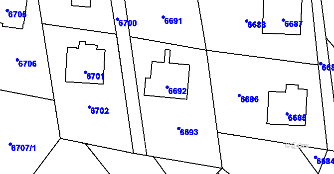 Parcela st. 6692 v KÚ Vsetín, Katastrální mapa