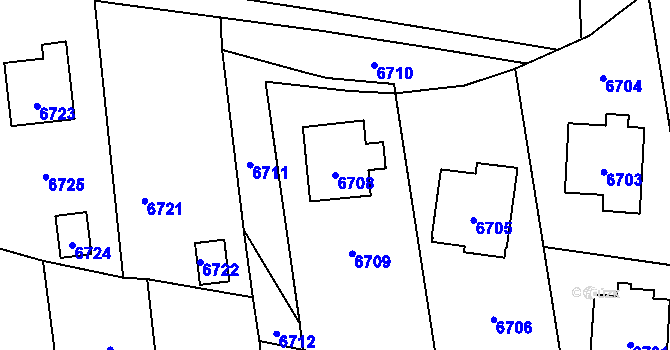 Parcela st. 6708 v KÚ Vsetín, Katastrální mapa