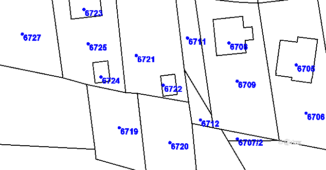 Parcela st. 6722 v KÚ Vsetín, Katastrální mapa