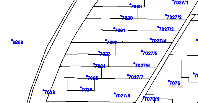 Parcela st. 7023 v KÚ Vsetín, Katastrální mapa