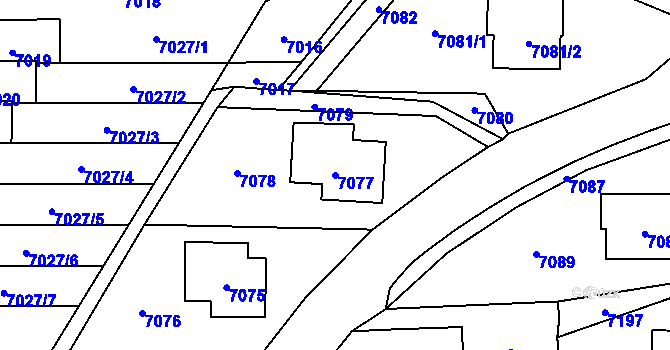 Parcela st. 7077 v KÚ Vsetín, Katastrální mapa