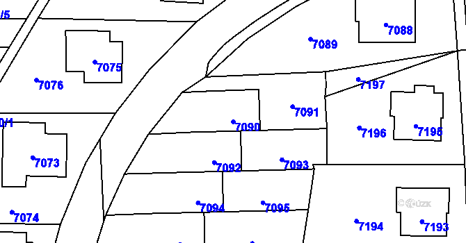 Parcela st. 7090 v KÚ Vsetín, Katastrální mapa
