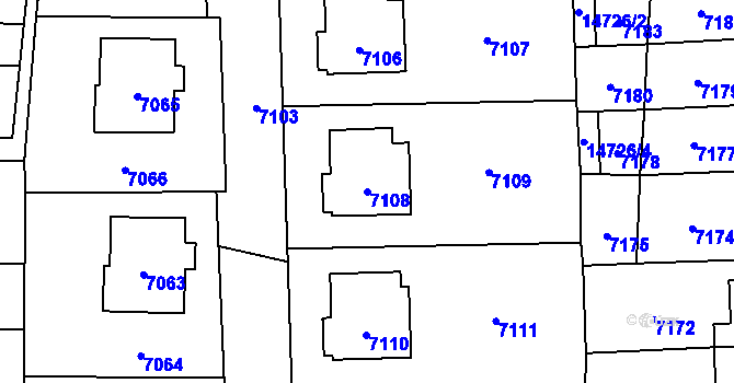 Parcela st. 7108 v KÚ Vsetín, Katastrální mapa