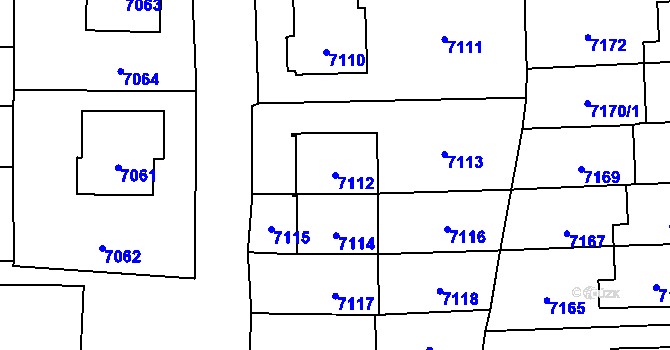 Parcela st. 7112 v KÚ Vsetín, Katastrální mapa