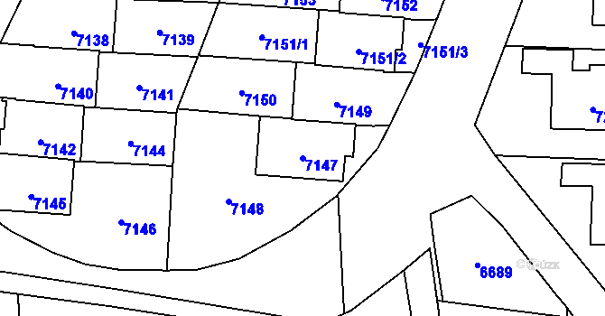 Parcela st. 7147 v KÚ Vsetín, Katastrální mapa