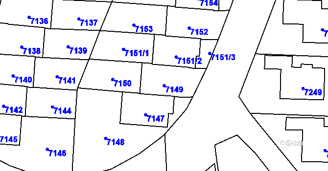 Parcela st. 7149 v KÚ Vsetín, Katastrální mapa