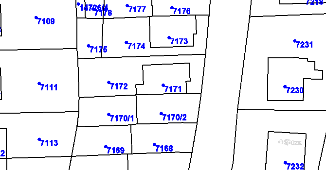 Parcela st. 7171 v KÚ Vsetín, Katastrální mapa