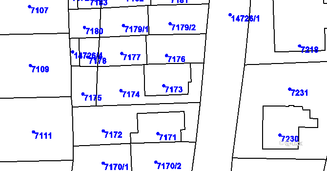 Parcela st. 7173 v KÚ Vsetín, Katastrální mapa