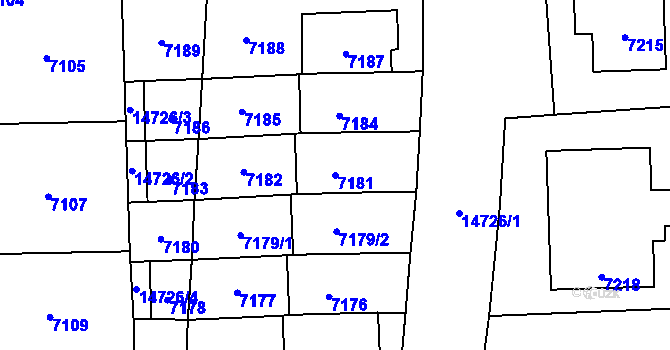 Parcela st. 7181 v KÚ Vsetín, Katastrální mapa