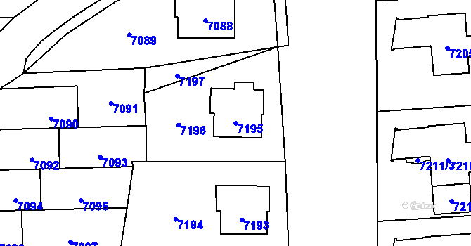 Parcela st. 7195 v KÚ Vsetín, Katastrální mapa