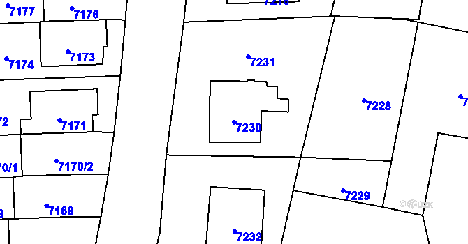 Parcela st. 7230 v KÚ Vsetín, Katastrální mapa