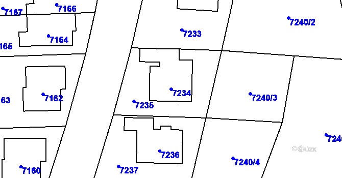 Parcela st. 7234 v KÚ Vsetín, Katastrální mapa