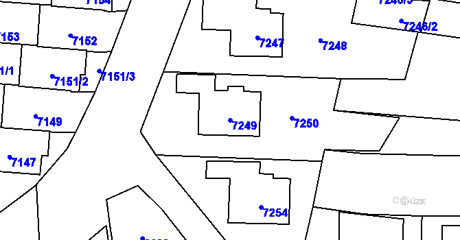 Parcela st. 7249 v KÚ Vsetín, Katastrální mapa