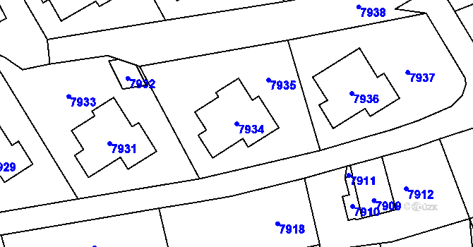 Parcela st. 7934 v KÚ Vsetín, Katastrální mapa