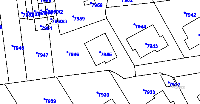 Parcela st. 7945 v KÚ Vsetín, Katastrální mapa