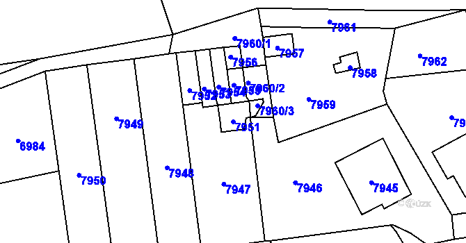 Parcela st. 7951 v KÚ Vsetín, Katastrální mapa