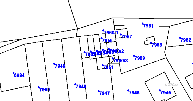 Parcela st. 7954 v KÚ Vsetín, Katastrální mapa