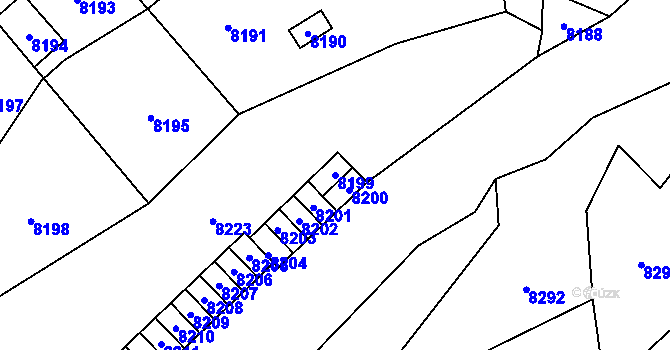 Parcela st. 8199 v KÚ Vsetín, Katastrální mapa