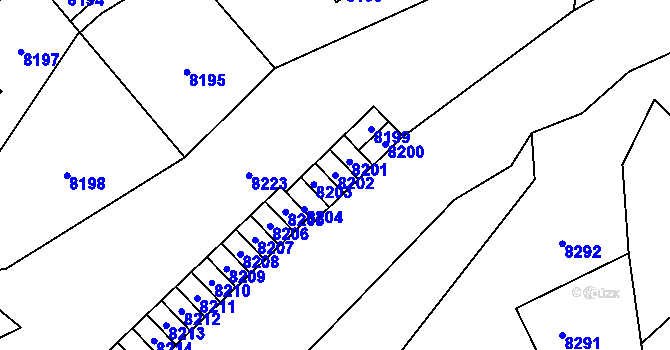 Parcela st. 8202 v KÚ Vsetín, Katastrální mapa