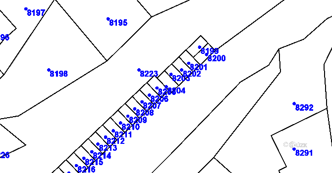 Parcela st. 8204 v KÚ Vsetín, Katastrální mapa