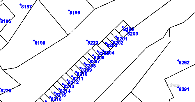 Parcela st. 8205 v KÚ Vsetín, Katastrální mapa