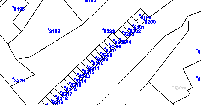 Parcela st. 8208 v KÚ Vsetín, Katastrální mapa