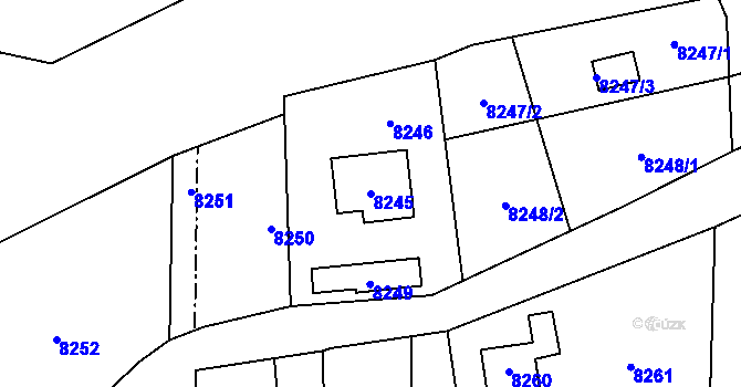 Parcela st. 8245 v KÚ Vsetín, Katastrální mapa