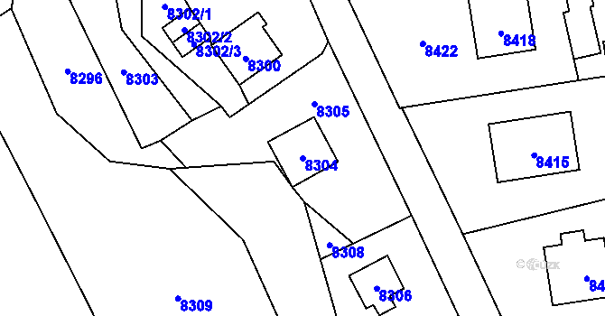 Parcela st. 8304 v KÚ Vsetín, Katastrální mapa