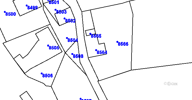 Parcela st. 8564 v KÚ Vsetín, Katastrální mapa