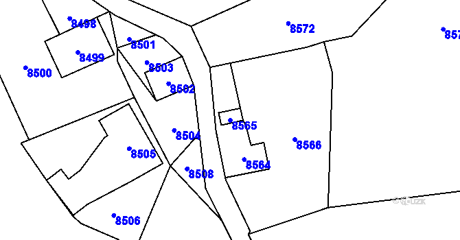Parcela st. 8565 v KÚ Vsetín, Katastrální mapa