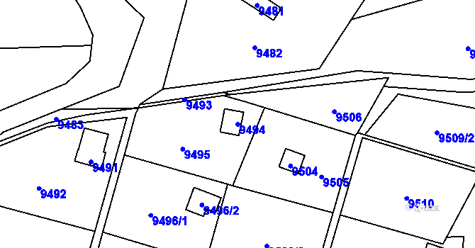 Parcela st. 9494 v KÚ Vsetín, Katastrální mapa